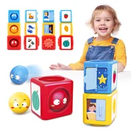 Zabawki interaktywne dla dzieci - HOLA Wieża kostka sorter Montessori sensoryczna edukacyjna piramida układanka - miniaturka - grafika 1