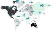 Naklejki na ścianę - Kolorowa pastelowa mapa świata ze zwierzętami 100 - miniaturka - grafika 1