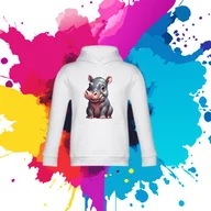 Bluzy dla dziewczynek - Bluza dziecięca typu kangurka z kapturem w kolorze białym z nadrukiem Hipcio 8 lat - miniaturka - grafika 1