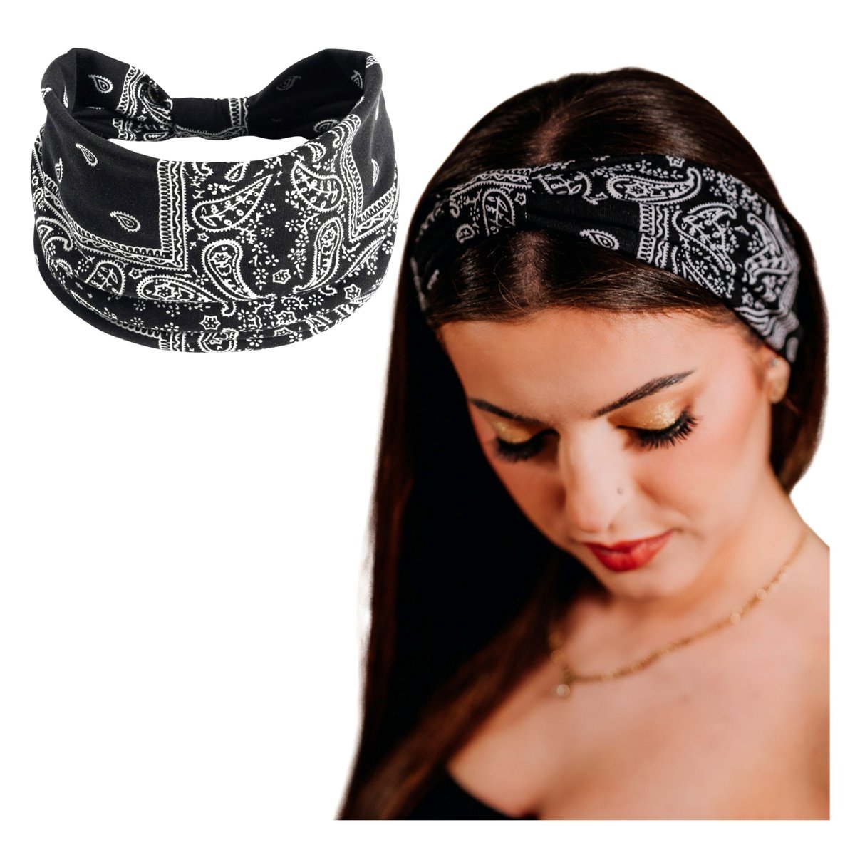 Opaska do Włosów Czarna Turban na Głowę Szeroka Elastyczna MIŁA W DOTYKU
