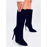 Kozaki damskie - Kozaki na szpilce zamszowe klasyczne Marissa Black czarne - Inna marka - miniaturka - grafika 1