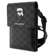 Etui i futerały do telefonów - Torebka na telefon KARL LAGERFELD Saffiano Monogram Czarny KLWBSAKHPKK - miniaturka - grafika 1