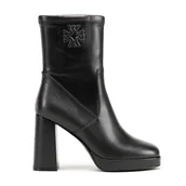 Półbuty męskie - Damskie botki na wysokim słupku z monogramem czarne - miniaturka - grafika 1