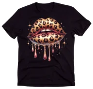 Koszulki i topy damskie - Czarna koszulka ''usta panterka'' - miniaturka - grafika 1