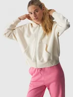 Bluzy sportowe damskie - Damska bluza dresowa rozpinana z kapturem 4F 4FWAW24TSWSF1306 - beżowa - miniaturka - grafika 1