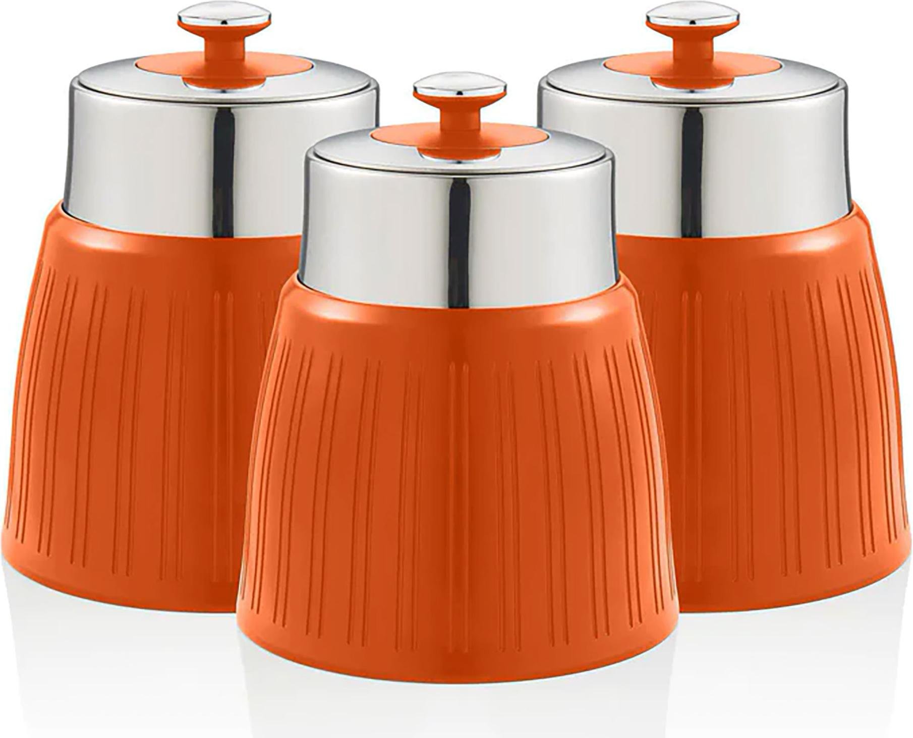 SWAN SWKA1024ON Retro Zestaw 3 słoików do przechowywania 1,2 l, hermetyczny, przyprawy herbata kawa Vintage Design Pomarańczowy
