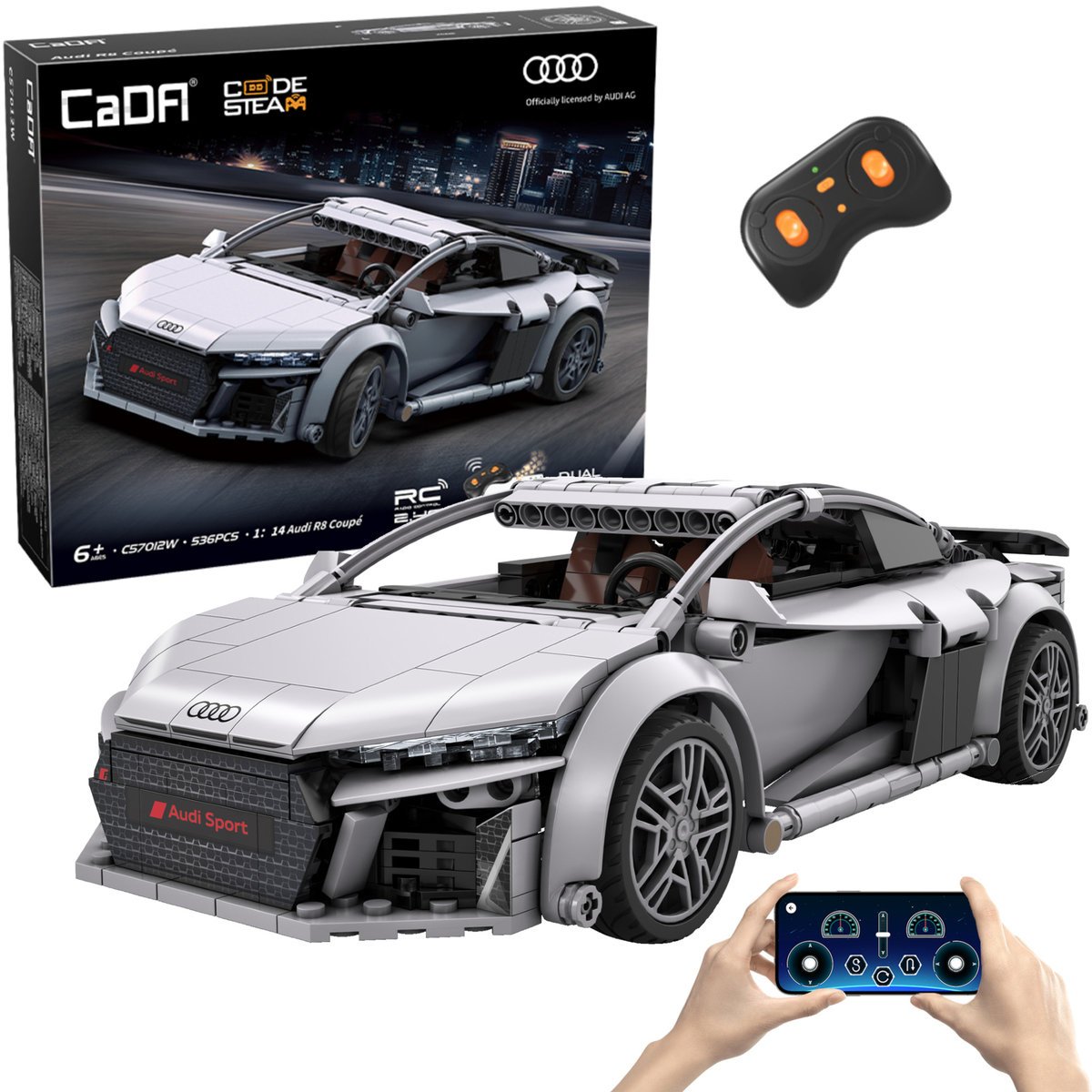 Klocki konstrukcyjne CaDA wyścigówka Samochód wyścigowy zdalnie sterowany Audi R8 Coupe Auto sportowe 536 elementów RC
