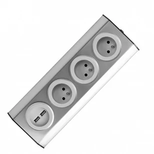 Orno Gniazdo meblowe kuchenne montowane na rzepy z ładowarką USB 3x2P+Z 2xUSB INOX FS-3 - Gniazdka elektryczne - miniaturka - grafika 1