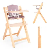 Krzesełka do karmienia - Drewniane krzesełko do karmienia Drömmer, składane, regulowany podnóżek, miękka wkładka w kolorze brązowym - miniaturka - grafika 1