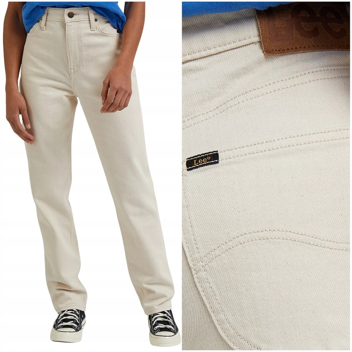 Lee CAROL Ecru proste białe damskie spodnie jeansowe MOM JEANS 7/8 W27 L31