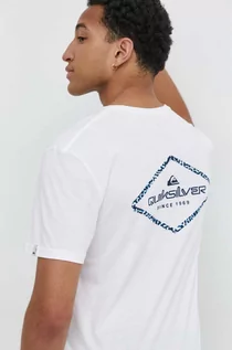 Koszulki męskie - Quiksilver t-shirt bawełniany męski kolor biały z nadrukiem - grafika 1