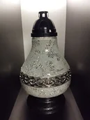 Lampiony i znicze - Znicz Lampion Premium Karafa Witraż Dekor Biało-Srebrny 35 Cm Maxi - miniaturka - grafika 1