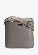 Torebki damskie - Męska listonoszka ze skóry naturalnej z kieszonką na suwak beżowa - miniaturka - grafika 1