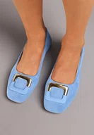 Baleriny - Jasnoniebieskie Płaskie Klasyczne Balerinki z Ozdobną Klamrą Nassnema - miniaturka - grafika 1