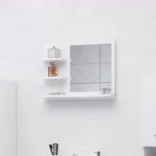vidaXL Lustro łazienkowe, białe, wysoki połysk, 60x10,5x45 cm, płyta - Lustra - miniaturka - grafika 1