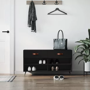 vidaXL Ławka z miejscem na buty, czarna, 102x35x55 cm - Wieszaki i stojaki - miniaturka - grafika 1