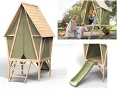 Place zabaw - Domek do zabawy Exit Yuki 300 ze zjeżdżalnią drewno - miniaturka - grafika 1