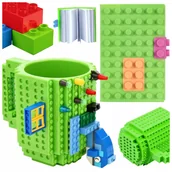 Kubki dla dzieci - ZESTAW KLOCKOWY KUBEK DUŻY 350ML + NOTES DO MALOWANIA ZIELONY - miniaturka - grafika 1