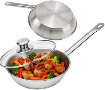 Patelnia Stalowa Gastronomiczna ze Stali Nierdzewnej z Pokrywą 28cm Rossner
