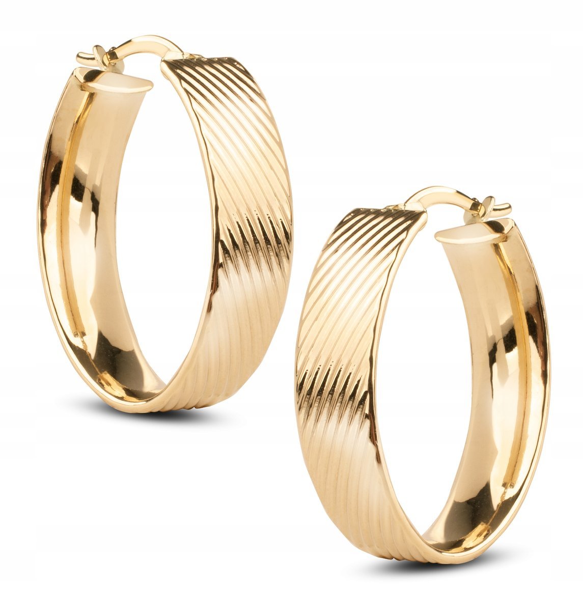 PIĘKNE ZŁOTE WISZĄCE KOLCZYKI OWALNE DIAMENTOWANE NA ZATRZASK 14KT 585