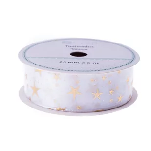 Tasiemka White Christmas 25 Mm X 5M Gwiazdki Dpta-071 Dalprint - Opakowania i torebki na prezenty - miniaturka - grafika 1