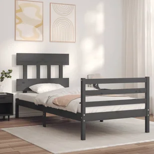vidaXL Rama łóżka z wezgłowiem, szara, 3FT, pojedyncza, lite drewno - Inne meble do sypialni - miniaturka - grafika 1
