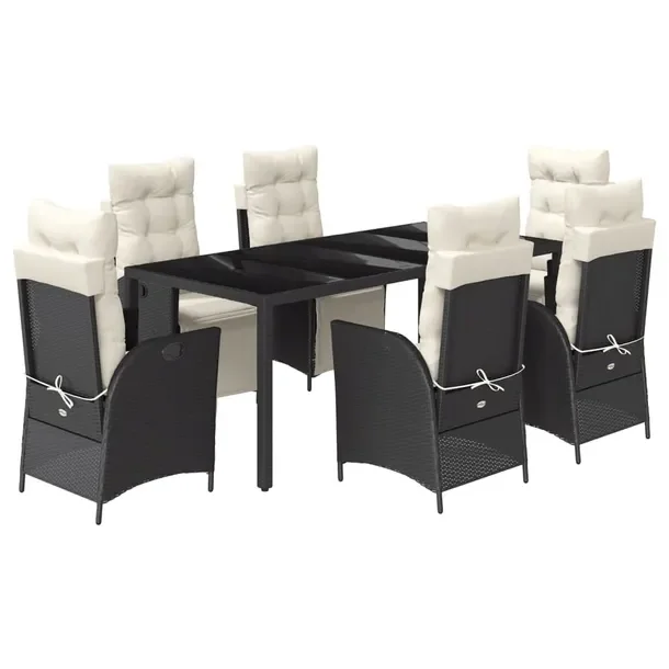 Zestaw Mebli Ogrodowych Rattan PE Czarny 190x90x75 cm, Stół, 6 Krzeseł