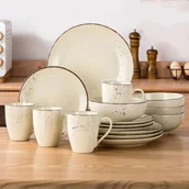 Inne - TEMU 16-częściowy zestaw ceramiczny z wzorem , zawierający talerze obiadowe, talerze sałatkowe, miski i kubki, serwis dla 4 osób - miniaturka - grafika 1