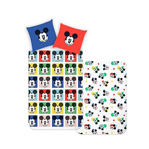 Disney Home Mickey dziecięca pościel dwustronna, zestaw 135 x 200 cm, poszewka na poduszkę 80 x 80 cm, super miękka bawełna Renforce, 100% bawełna, 2-częściowy komplet pościeli Mickey, miękka i