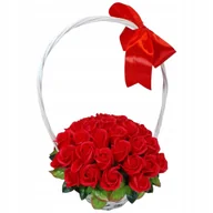 Sztuczne kwiaty - Duży bukiet Kosz 35 Czerwonymi Różami Mydlanymi Prezent na Wyjątkową Okazję - miniaturka - grafika 1