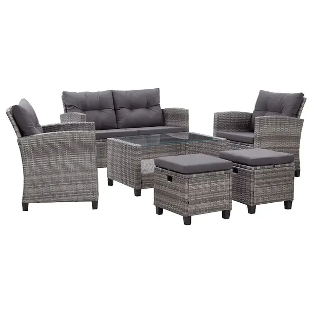 Stylowy zestaw mebli ogrodowych ciemnoszary, rattan PE, stal, 124 x 68 x 77