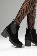 Botki damskie - Czarne botki skórzane damskie na szerokim klocku z gumą PRODUKT POLSKI Casu 60497-41 - miniaturka - grafika 1