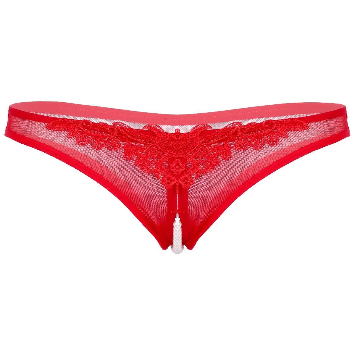 Stringi z perełkami rozcięcie czerwone