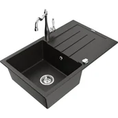 Zlewozmywaki z baterią - Mexen Bruno zlewozmywak granitowy 1-komorowy z ociekaczem i baterią kuchenną Carla, czarny/złoty metalik - miniaturka - grafika 1