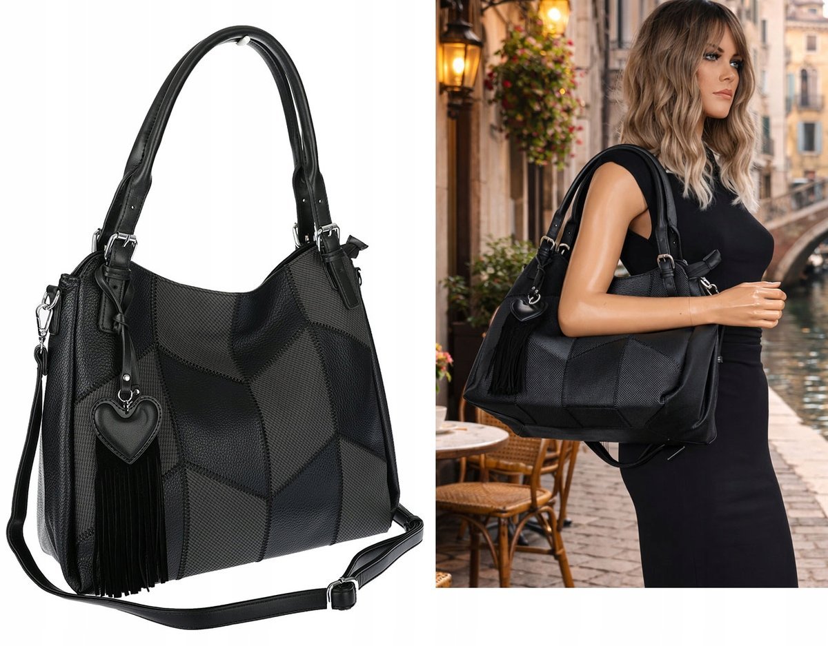 Torebka Damska Listonoszka Worek Shopper Modna Torba na Ramię MC674 Czarna