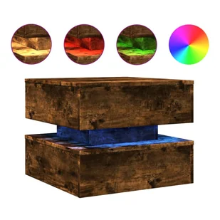 vidaXL Stolik kawowy z oświetleniem LED dąb wędzony 50x50x40 cm - Ławy i stoliki kawowe - miniaturka - grafika 1