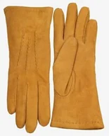 Rękawiczki - Ciepłe damskie rękawiczki welurowe, zamszowe - kolor beżowy - miniaturka - grafika 1