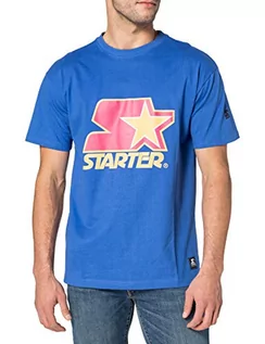 Koszulki męskie - STARTER BLACK LABEL Męski T-shirt z nadrukiem z przodu i na rękawach, naszywka logo na brzegu, sportowy okrągły dekolt, trójkolorowy nadruk, wiele kolorów, rozmiar XS do XXL, Blue/Red/Yellow, XL - grafika 1
