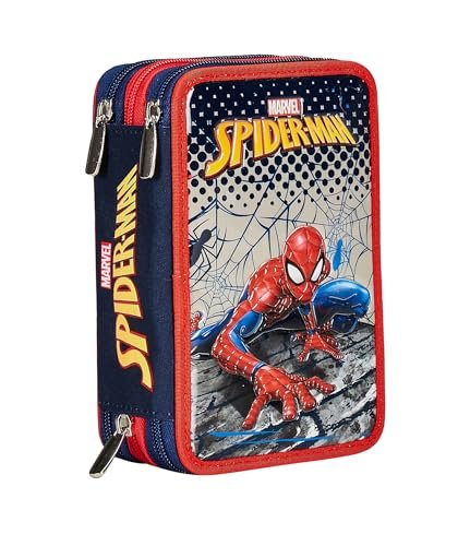 Seven Piórnik 3 przegródki, SPIDER-MAN, czerwony, potrójny przedział, zestaw ołówków, markery, kolory, akcesoria do plecaka, podstawowe, średnie, Czerwony, Taglia Unica, Nowoczesny