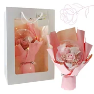 Sztuczne kwiaty - Bukiet zapachowych kwiatów mydlanych w torebce na prezent, kula, świecące LED - BUK14R - miniaturka - grafika 1