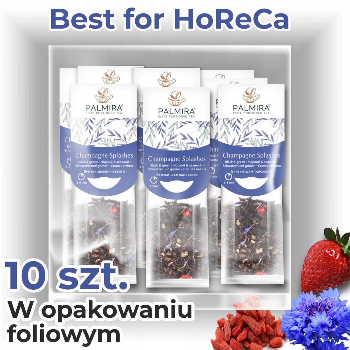 Palmira Champagne Splashes - liściasta herbata w saszetkach do filiżanki