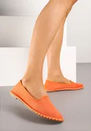 Espadryle damskie - Pomarańczowe Espadryle Balerinki z Ozdobnymi Przeszyciami Firavione - miniaturka - grafika 1