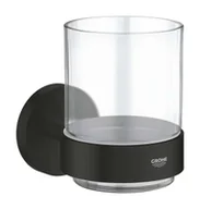 Wieszaki łazienkowe - Grohe QuickFix Start - Szklanka na szczoteczkę i pastę, z uchwytem, szkło/czarny mat 411942430 - miniaturka - grafika 1