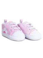Buty dla dziewczynek - Buciki niemowlęce niechodki gumki trampki różowe z kwiatkiem 0-6 miesięcy - miniaturka - grafika 1