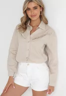 Koszule damskie - Beżowa Koszula z Bawełny z Falbanką Aloson - miniaturka - grafika 1