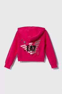Bluzy dla dziewczynek - EA7 Emporio Armani bluza dziecięca kolor różowy z kapturem z nadrukiem - grafika 1