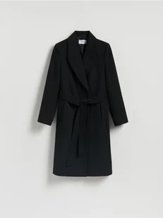 Reserved - Płaszcz z wiązanym paskiem - czarny - Płaszcze damskie - miniaturka - grafika 1