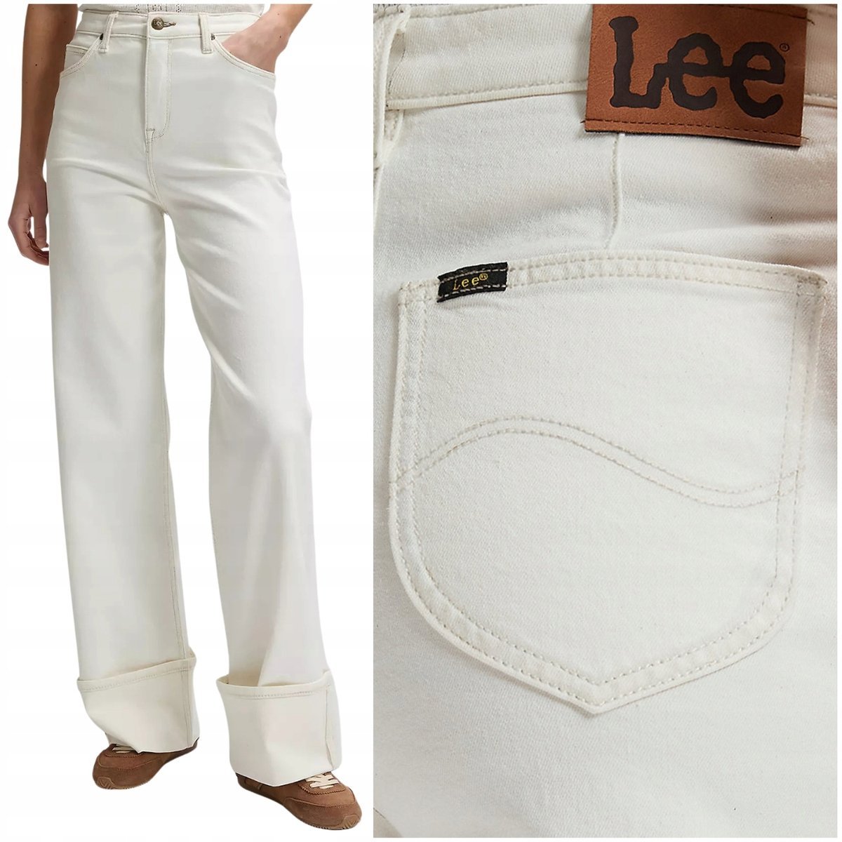 Lee Stella białe wysokie szerokie damskie spodnie jeansowe pallazo W28 L35