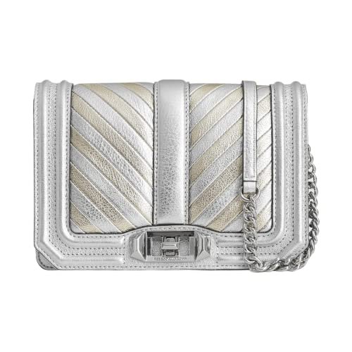 Rebecca Minkoff Damska Chevron Pikowana mała Love Crossbody, srebrna/złota, srebrny/złoty