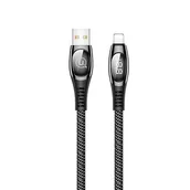 Kable USB - USAMS Kabel pleciony U36 lightning 1,2m 2A Fast Charging LED czarny/black SJ368USB01 (US-SJ368) - miniaturka - grafika 1